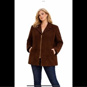 Whet Blu Chamois Suede Jacket Brown Boxy Zip Front Soft Leather Coat XXXL